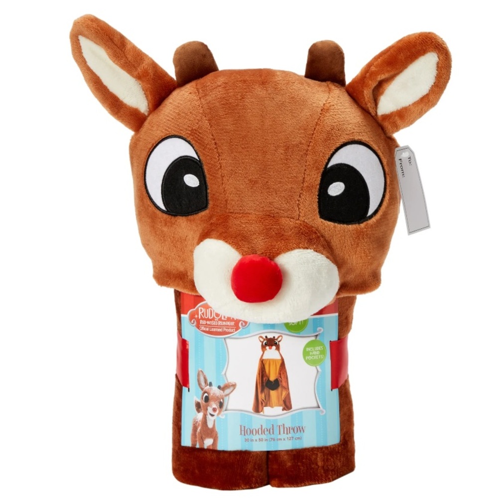 Rudolph Hooded Throw Blanket Pockets Soft KIDS